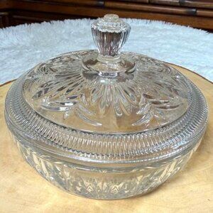 Vintage Nova Flower Lid Cut Glass Petal Keepsake Candy Sugar Dish